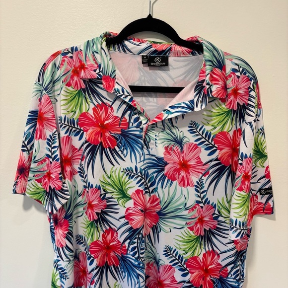 Greenside Golf Polo Aloha Performance Shirt Floral Athletic Vacation Tropical - Picture 3 of 8
